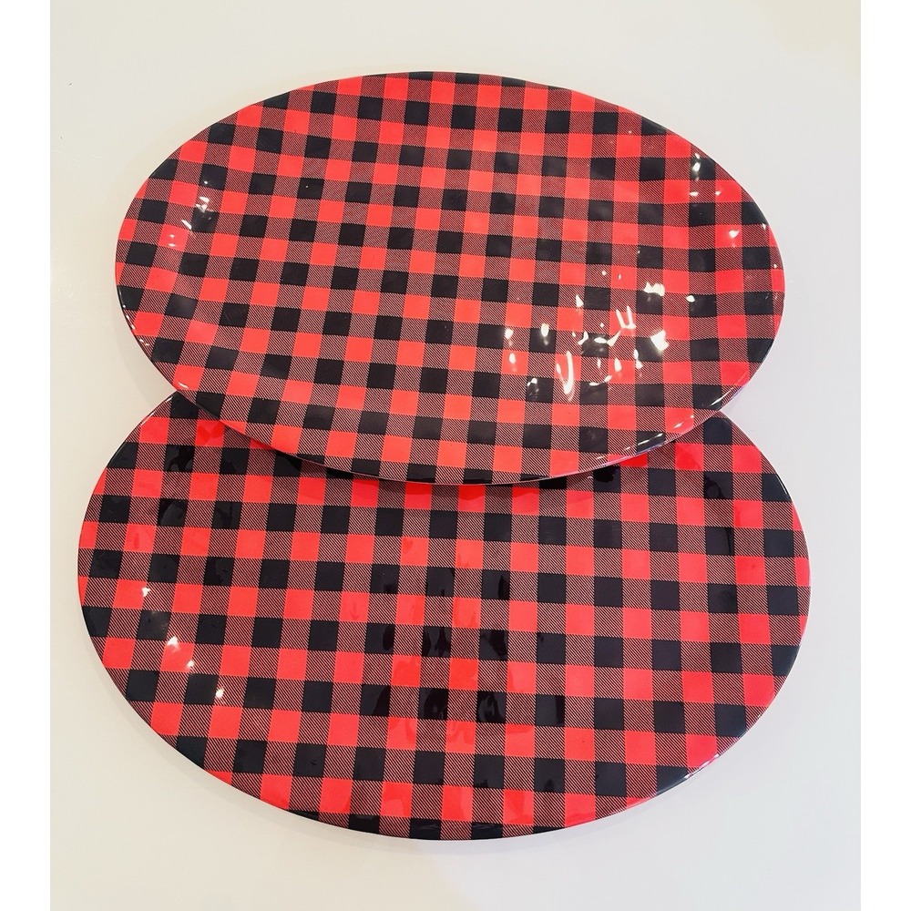 2 ROBERT STANLEY Melamine Red Black Buffalo Servingware & Accessories 19.8x13.5"